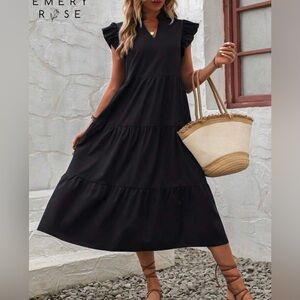 SHEIN | Black Ruffle Sleeve Maxi Dress
